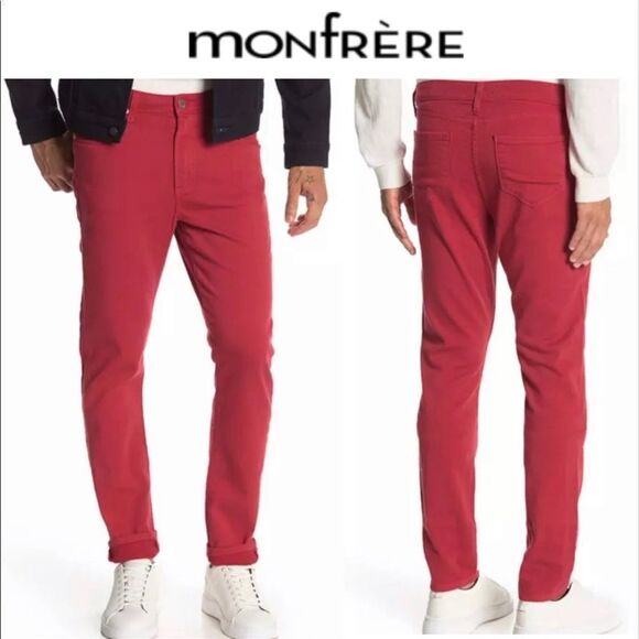MON FRERE Mens Size 28 Inseam 32 Greyson Red Skinny Jeans - Picture 1 of 10
